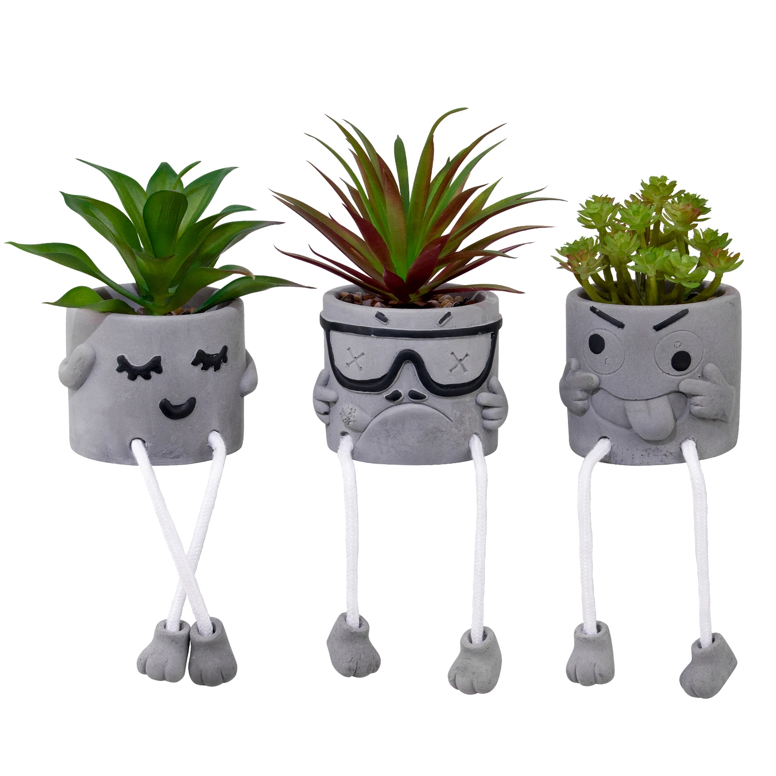 1 set of 3 pots of artificial succulent plants, cute hanging leg potted plants, creative artificial succulent plants and potted