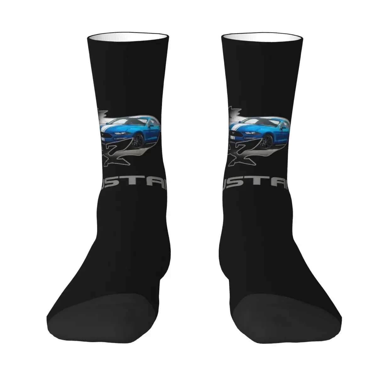 Ford Mustang GT Logo Emblem Design (Blue On Black) Socks Absorbing Stockings All Season Long Socks for Man WomanBirthday Present