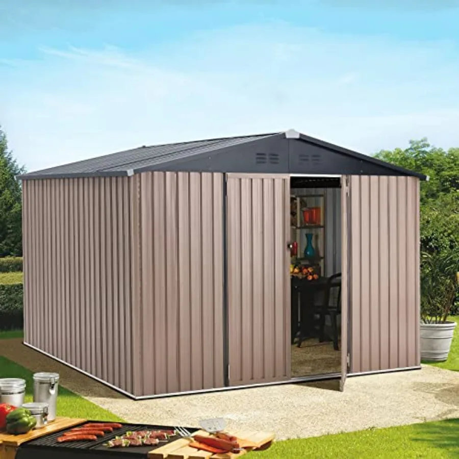 

8' x 10' Shed Outdoor Storage Shed Clearance, Extra Large Yard Steel Metal Garden Shed with Design of Lockable Doors, Tool and