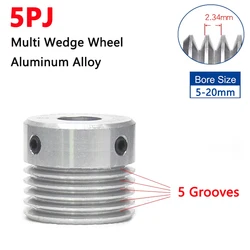 1pc 5PJ Belt Pulley Multi Wedge Wheel 5 Slots Motor Shaft 5 Peak Groove Synchronous Timing Pulley Bore 5/6/8/10-20mm Drive Parts