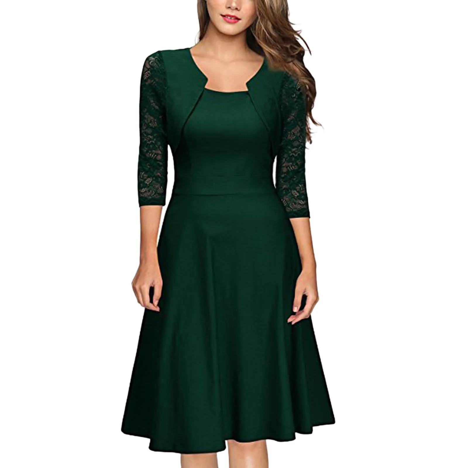 

A-Line Minimalist Elegant Party Wear Cocktail Party Dress Jewel Neck 3/4 Length Sleeve Knee Length Cotton with Ruffles 2025