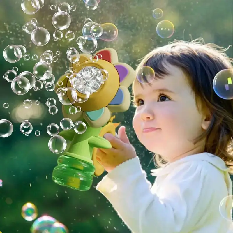 Bubble Machine LED Lights Sunflower Cartoon LED Bubble Maker Bubble Blowing Toy With Bright Lights For Yards Lawns Gardens