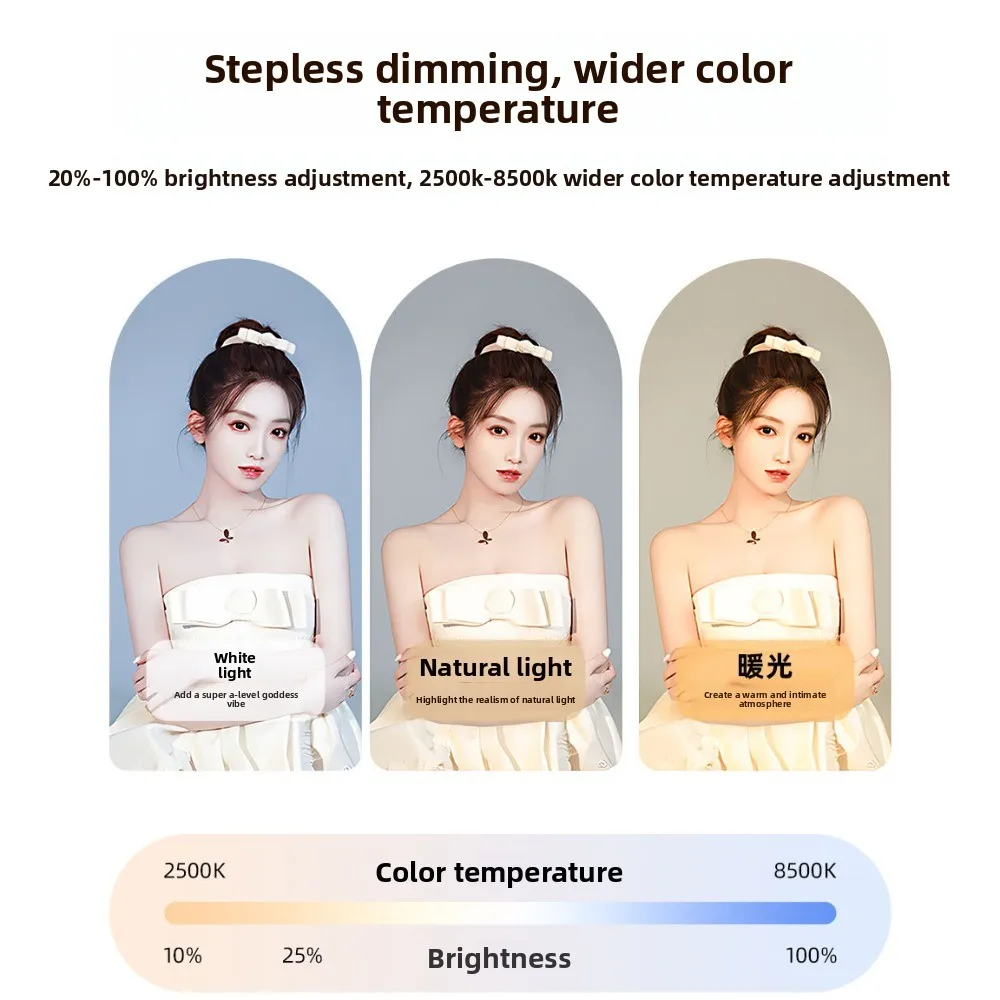 Handheld Selfie Fill Light Rechargeable Adjustable LED Video Light Three-color with Clamp Phone Fill Light Photography