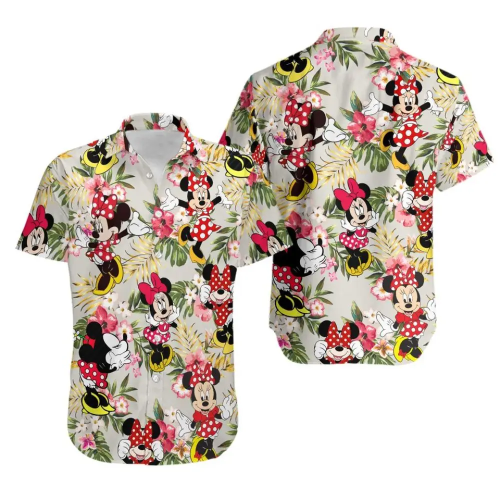 Veel Gezichten Van Minnie Mouse Hawaiiaans Overhemd Met Knoopsluiting Voor Mannen En Korte Mouwen Minnie Hawaiian Shirt