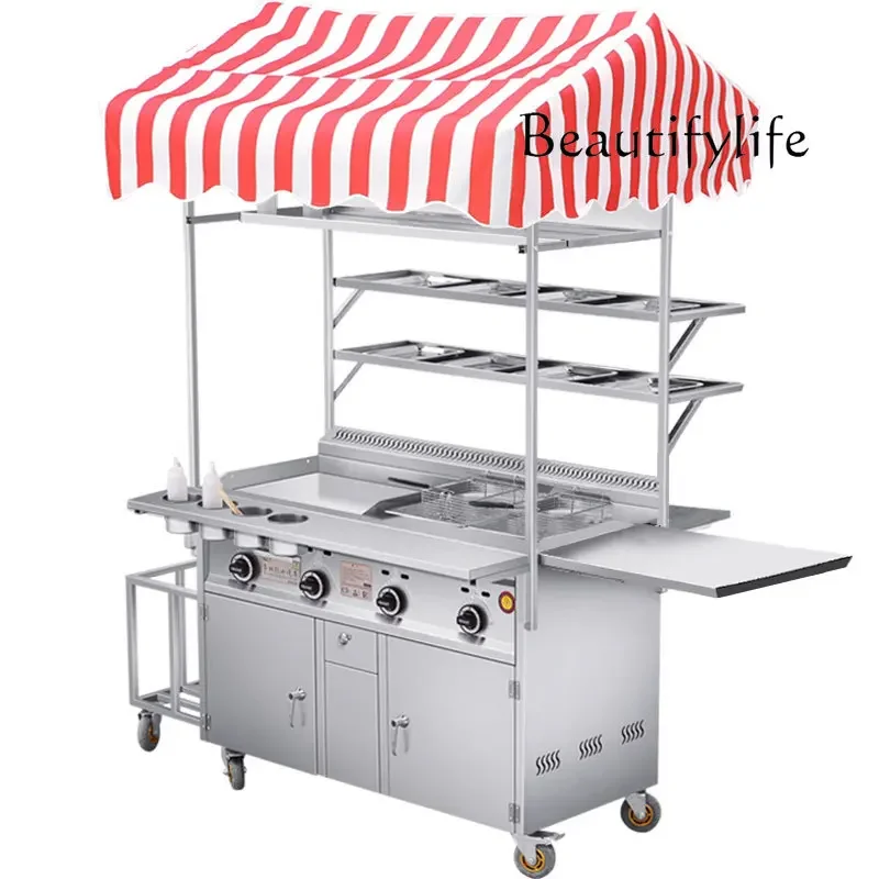 Commercial Multifunctional Snack Cart Pancake Mobile Cart Fried and Baked Cold Noodles Dining Cart