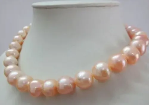 

Noble jewelry AAA11-12mm natural south seas gold pink pearl necklace 18inch