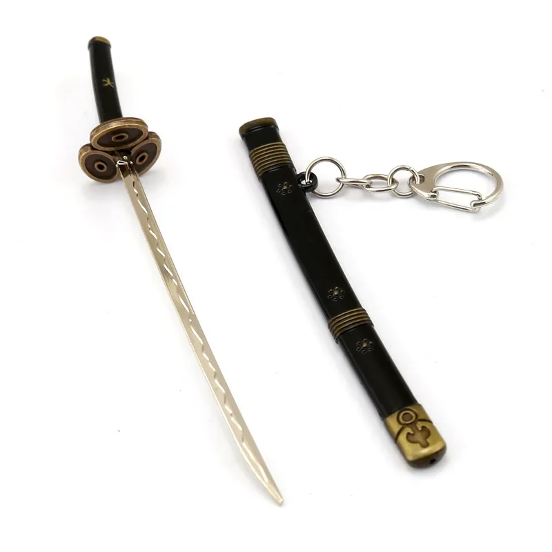 Anime One Piece Zoro Weapon Keychain for Car Keys Ring Cartoon Kitetsu Yama Katana Metal Model Key Chain Toys for Children Gift