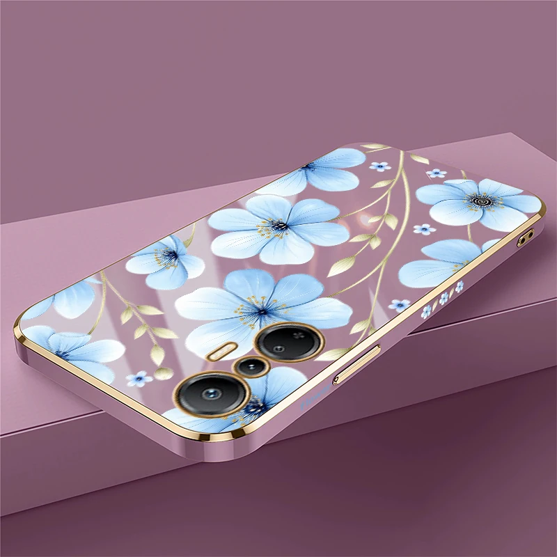 Blue Watercolor Floral Pattern Case For Infinix Hot 12 11s 10 9 8 Pro 12i 10 Play Anti Scratch Plating Silicone Soft Covers Capa - view 6