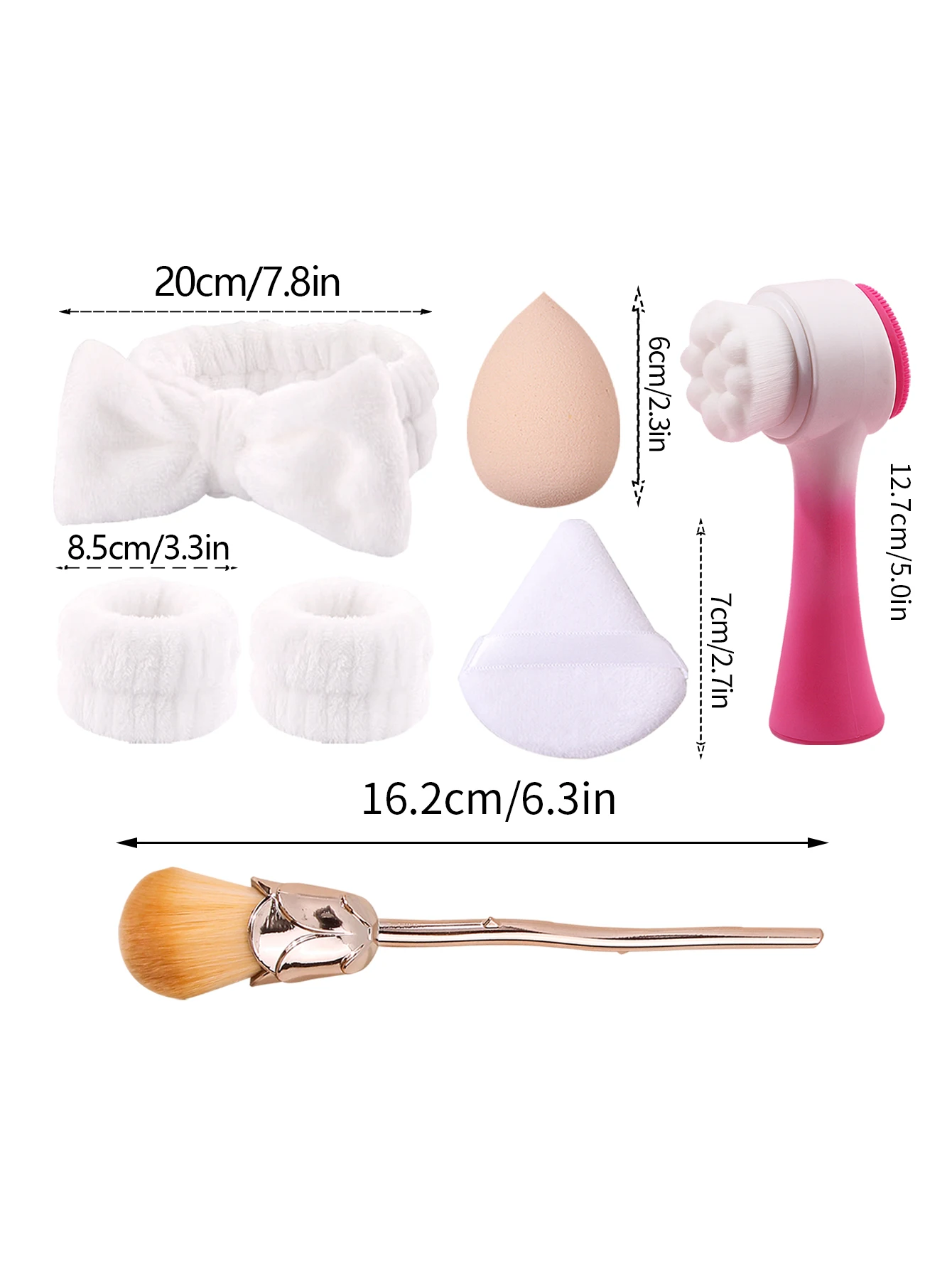 12 قطعة من أربطة الشعر الناعمة وأربطة المعصم وفرش الوجه وإسفنجة البودرة غير اللاصقة وفرش مكياج على شكل وردة