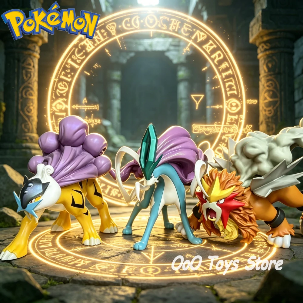 Figura de Pokémon de Anime de 9.5cm, Tres Figuras de Acción Sagradas, Estatua de PVC, Adorno de Escritorio, Modelo Coleccionable, Juguetes, Regalos