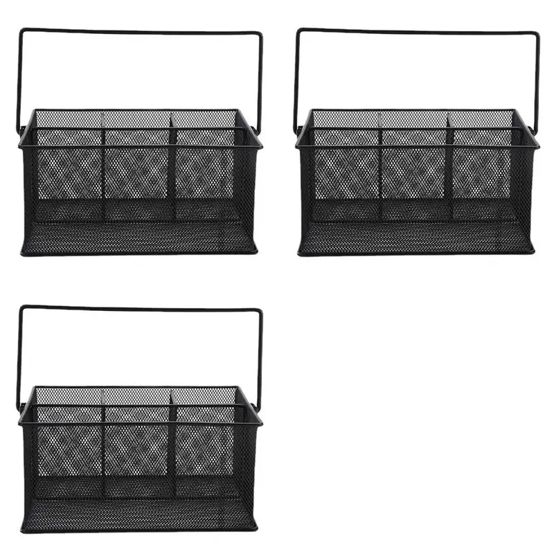 WCS-3X Cutlery Storage Basket With 4 Compartments, Mesh Flatware Holder Organizer Perfect For Home, Kitchen, Party, Camping