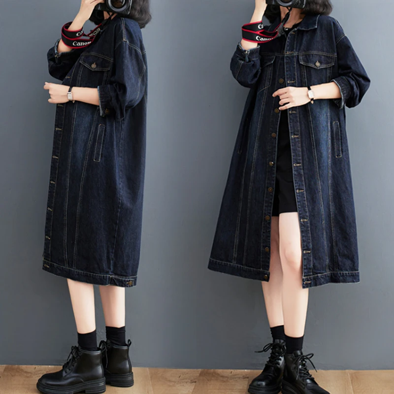 

Faionable Loose Women's Mid-Length Denim Jaet Spring Autumn Korean Sle Retro Versatile Design Commute Straight Tube ape