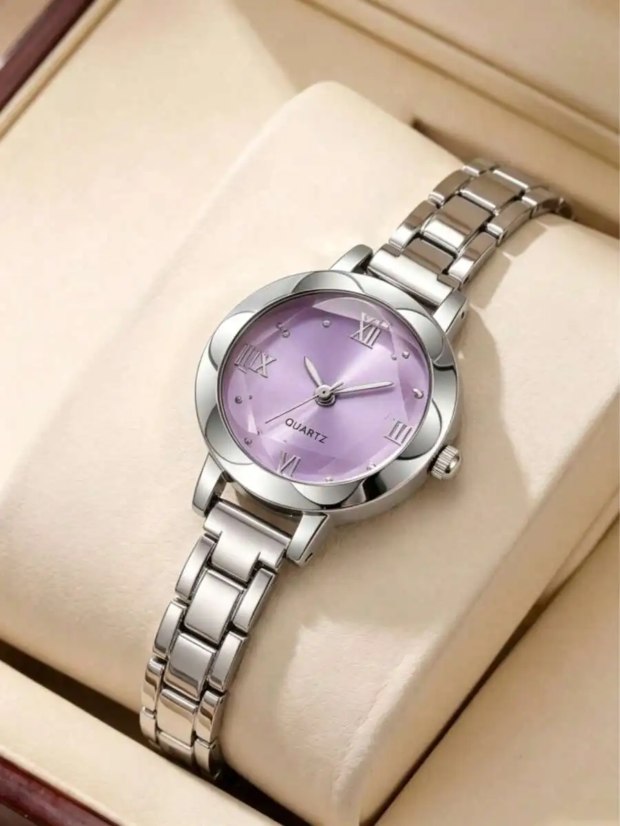 1pc 2026 New Women's Small Dial Quartz Watch, Minimalist Silver Stainless Steel Strap, Roman Numeral Scale, Elegant Versatile