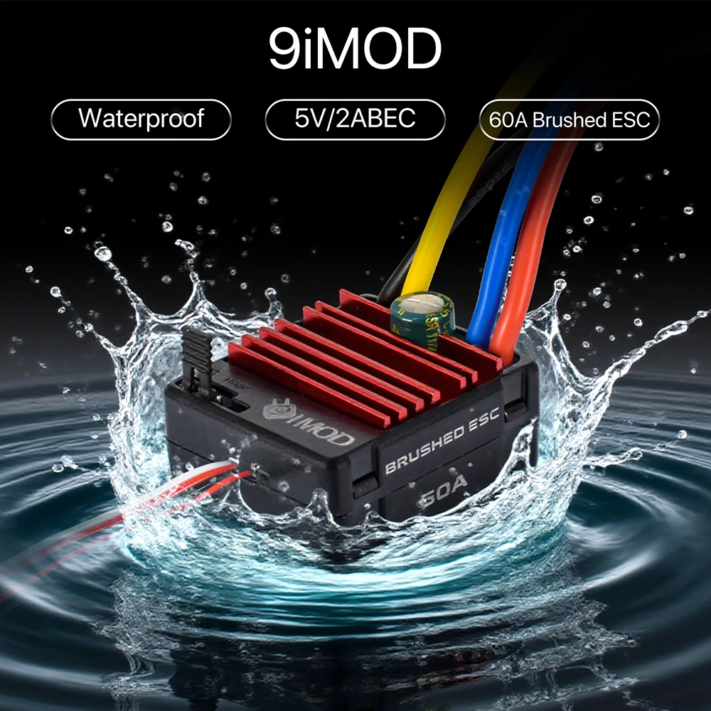 9IMOD 60A Brushed ESC IP65 Waterproof 5V/2A  2-3S For 550 540 Motors For 1/10 RC Crawler Car
