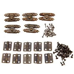 15pcs/set Antique Bronze Round Iron Hinges + Latch Hasps Jewelry Box Toggle Lock Furniture Hardware Vintage Decor Wine Wood Case