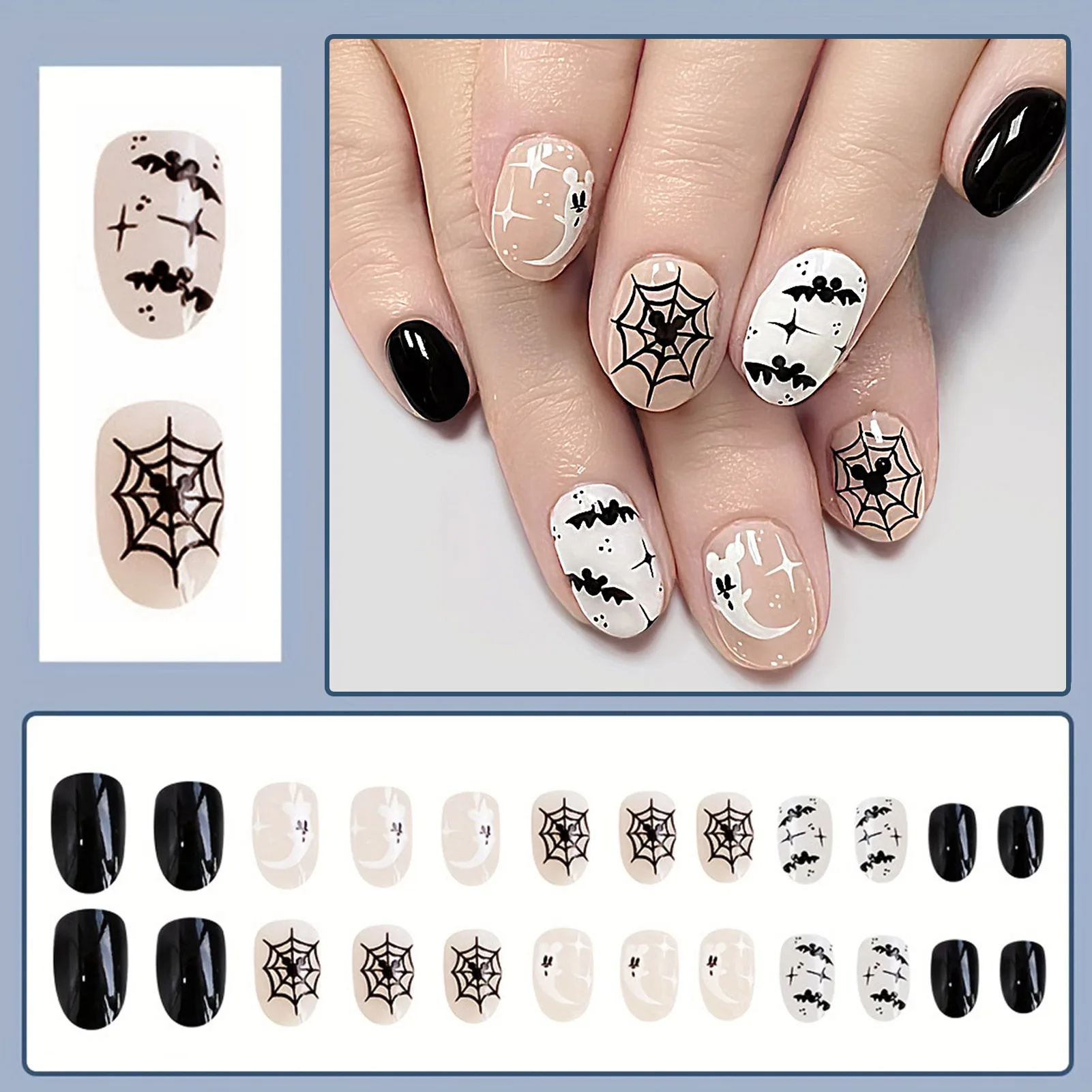 Halloween False Nail Patch Holiday Ghost Bat Design Artificial Fake Nails for Nail Art Beginners Practice