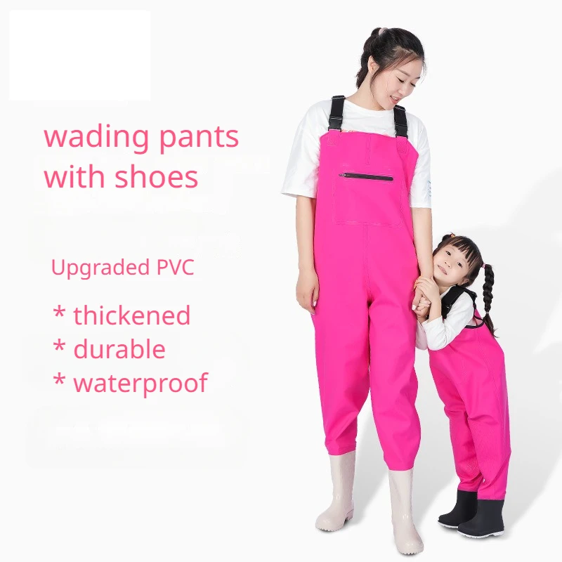 Women's Wading One-piece Waterproof Clothing Children's Beach Sand Play Fishing Thickened Durable PVC Pants with Shoes