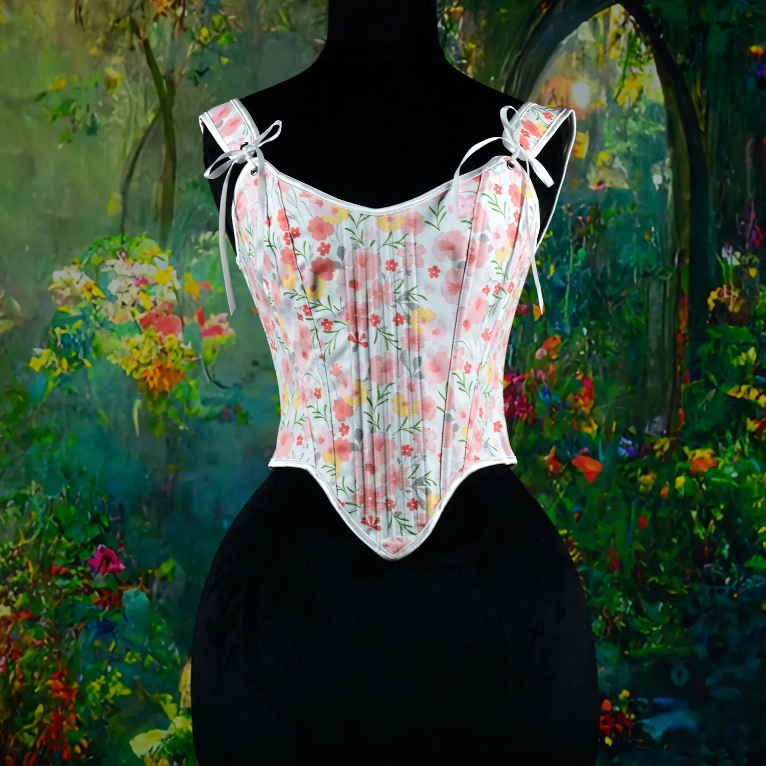 

Women Floral Print Costet Sexy Bustier Renaissance Vest Camisole Lace Up Boned Shaping Tops Slimming Bandage Overbust