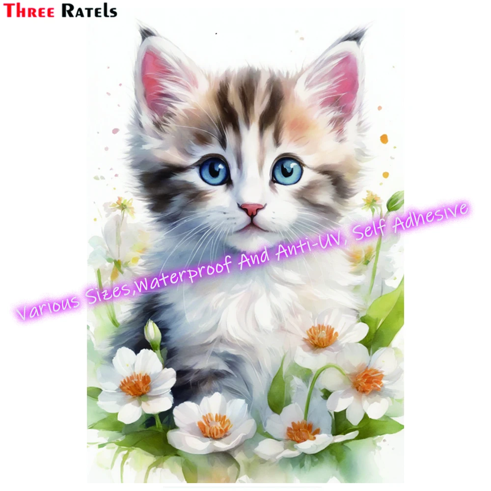 Three Ratels M337 Cute Fluffy Kitten Sticker And Decal for Cellphone, Laptop Window, Decor