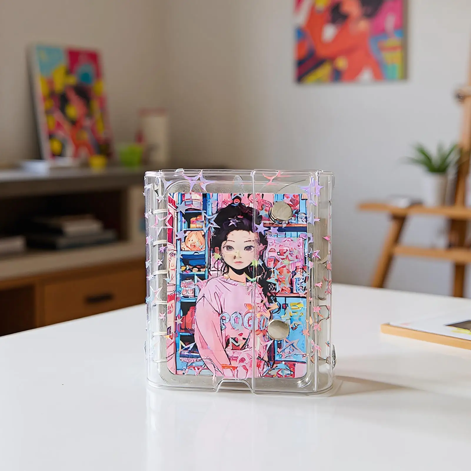 غطاء منظم لاصق شفاف من مادة PVC مع أكمام منظمة شخصية بنمط نجمة للشباب