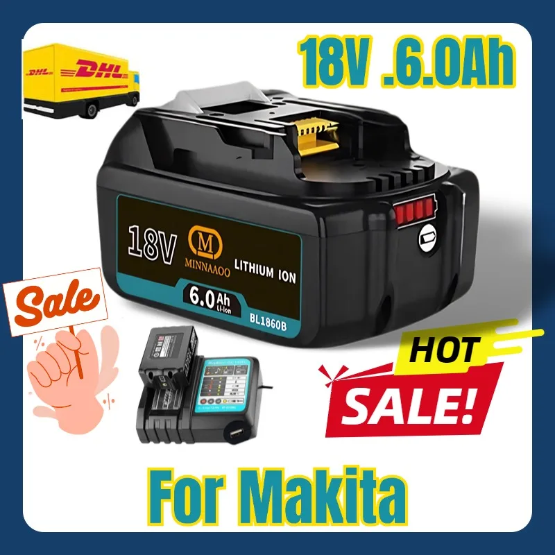 

100% оригинал для Makita, литий-ионный аккумулятор 18 В, 6000 мАч, замена BL1830BL1840BL1850BL1860B Блок