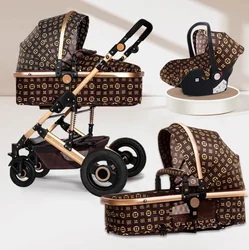 Passeggino di lusso 3 in 1 Carrello pieghevole per auto Buggy con camminatori e marsupi in lega e tessuto Carrozzine per bambini