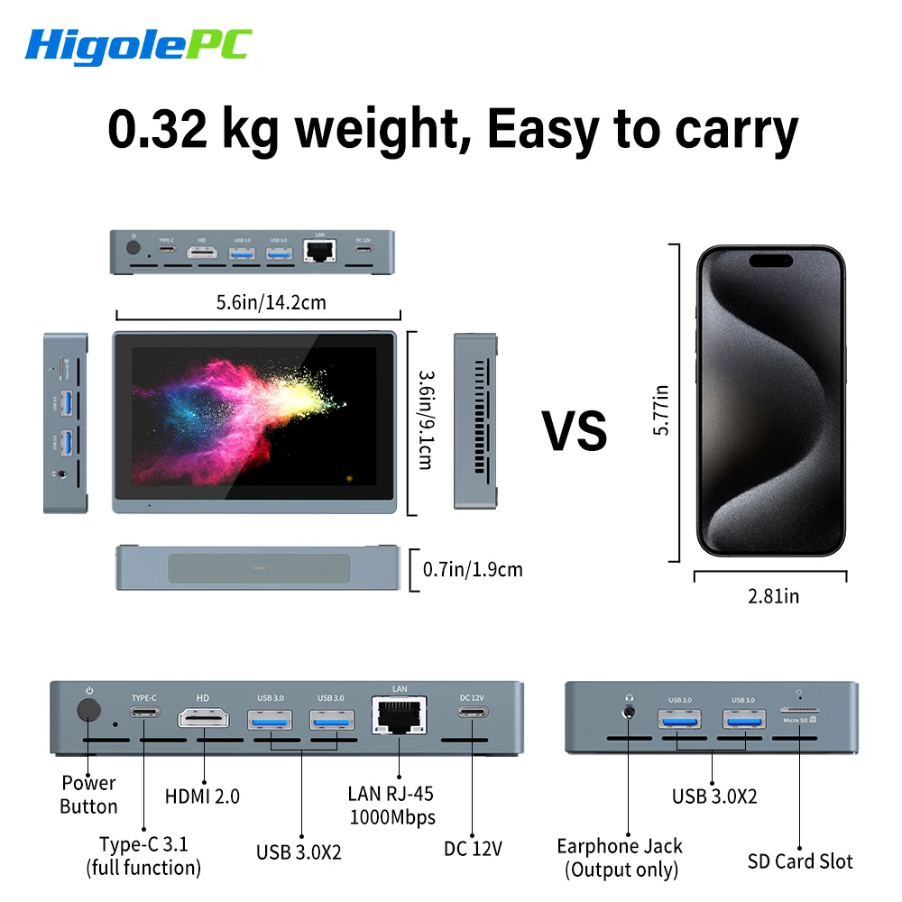 Higole Gole 2 Pro 5.5 ''Mini PC Intel N5095 Windows 11 WiFi5 8/16 128/256G 4K Windows Tablet Laptop PC desktop Mini computer