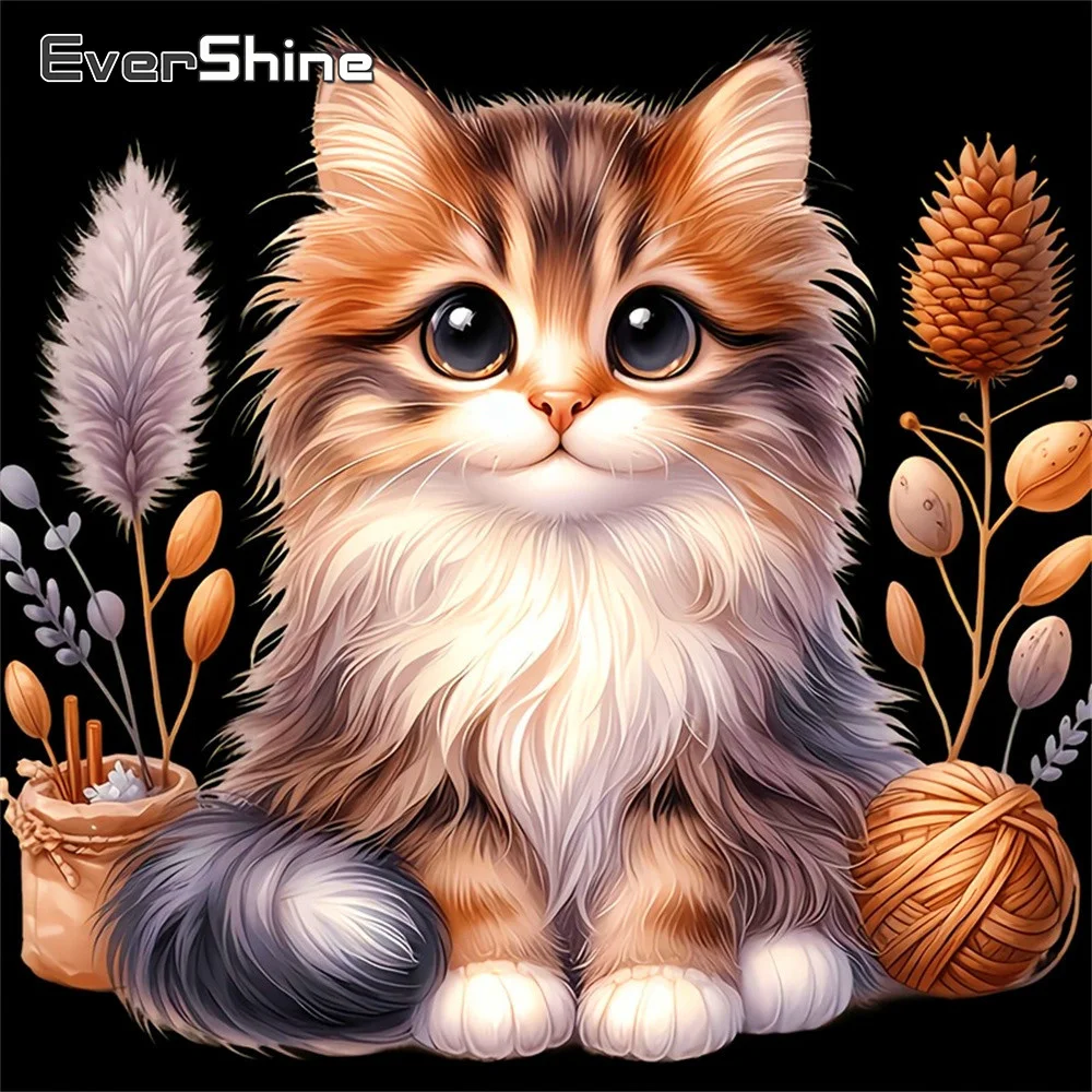 Evershine Diamant-Stickerei Tierbild aus Strass-Mosaik, Katze, vollflächiges quadratisches Gemälde, Acryl-Bastelbedarf