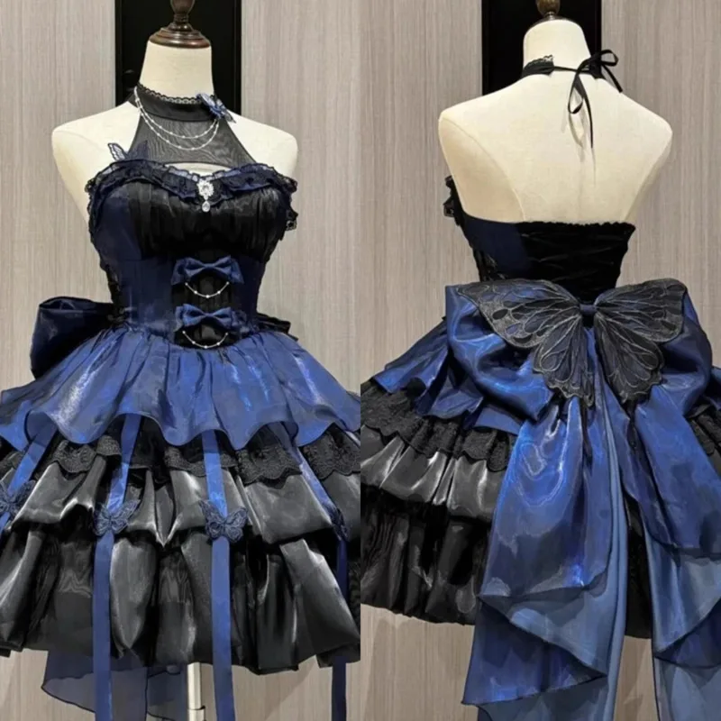

Bow Y2K Lolita Halter Dresses Black Blue Princess Dresses Sweet Ballet Style Puffy Tulle Gown Elegant Long Train Party Dress New