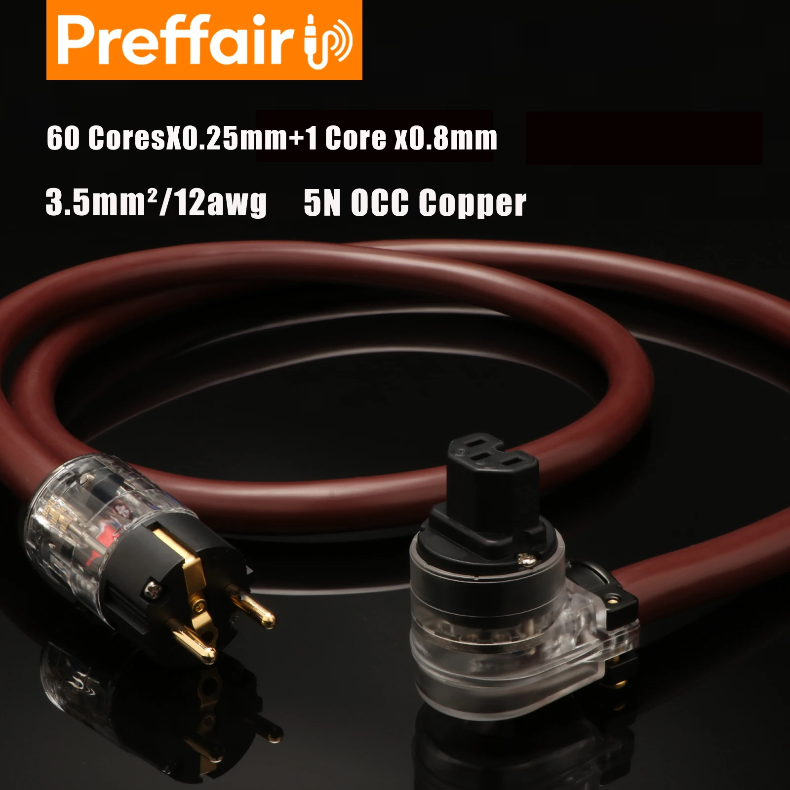 Preffair HIFI Power Cord 90 Degree Right Angle EU/US/AU Power Plug IEC Female Power Connector UK/AU/US Schuko Power Cable