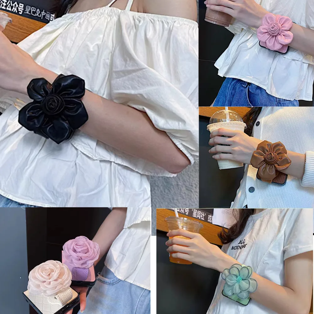 DIY Koreański Śliczny Kwiatowy Uchwyt na Rękę Stojak Etui na Telefon Samsung Galaxy Z Flip6 Etui Z Flip5 Pokrowiec Z Flip4 Z Flip3 Flip7