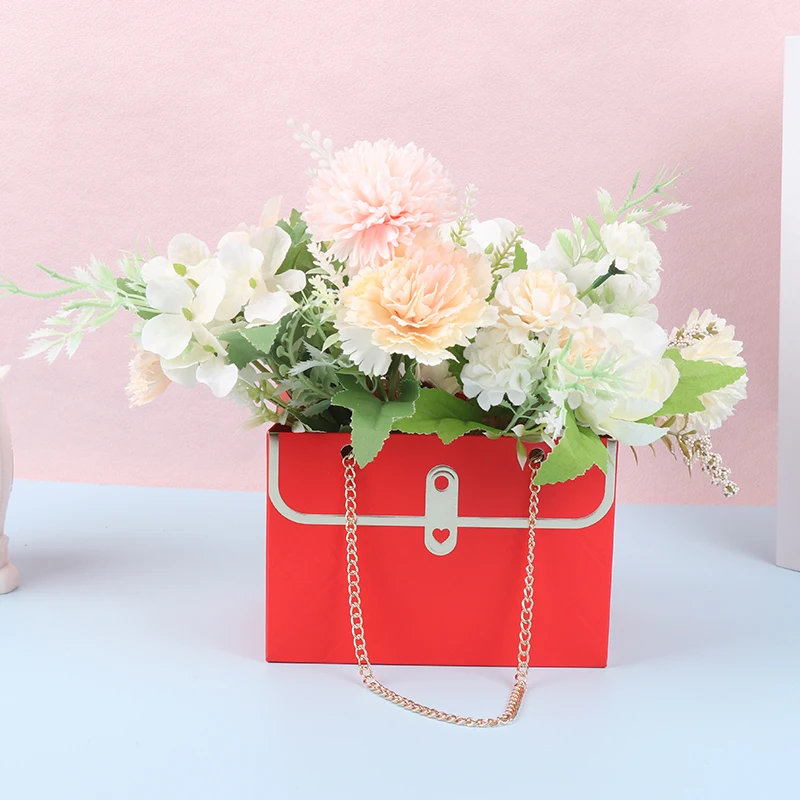 Portable Flower Box Foldable Paper Hand Gift Bag Kraft Handbag Wedding Party Gift Box Packaging For Candy Cake Birthday