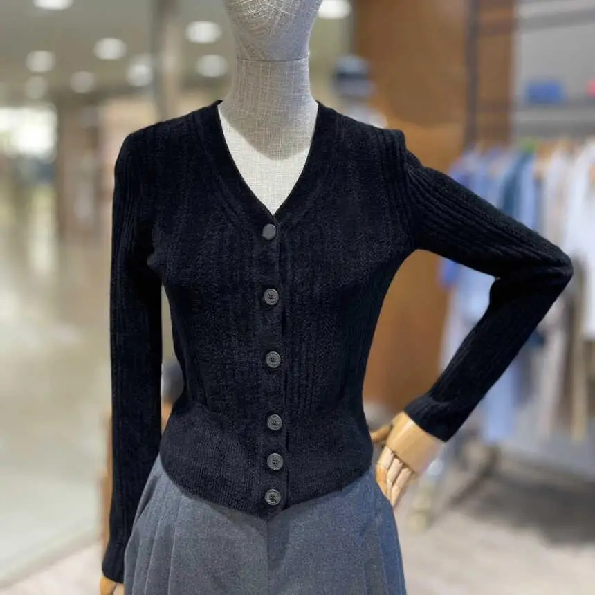 

V-Ne Knitted Sweater Cardigan Women's Spring Autumn New Sle Tee Colors Single Button Long Sve Brued Top