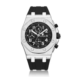 Hot Fashion Men's Silicone Three-Eye Waterproof Multi-Function Automatic Mechanical Watch