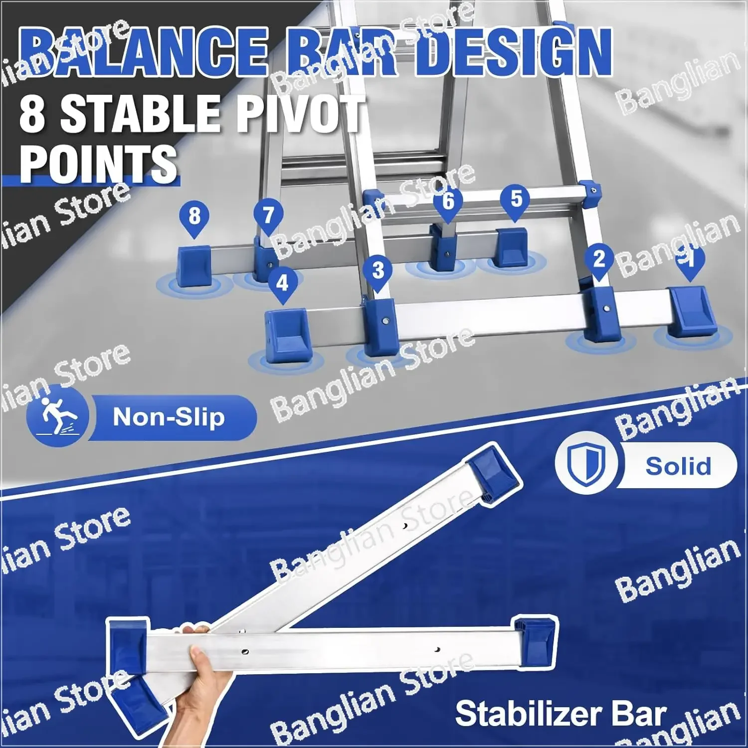 Ladder, A Frame 5 Step Extension Ladder, 19 Ft Multi Position Ladder with Removable Tool Tray and Stabilizer Bar, 330 Lb