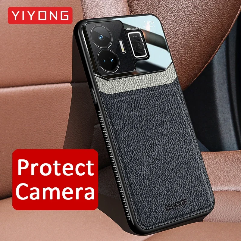 RealmeGT Neo5 Case YIYONG Soft Frame Leather Texture PC Cover For Oppo Realme GT GT3 Neo 5 3 Master Noe3 Shockproof Phone Cases