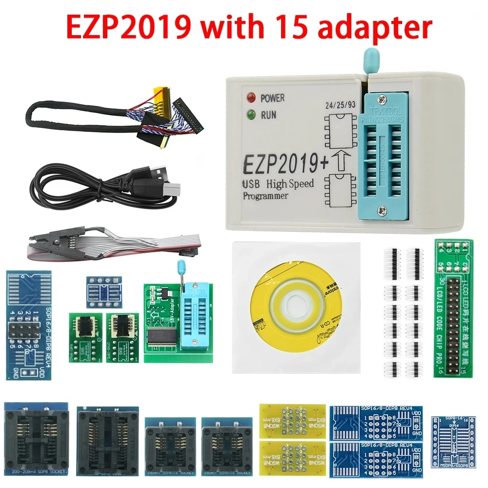 Newest Version EZP2019 High-speed USB SPI Programmer EZP 2019 Support24 25 93 EEPROM 25 Flash BIOS Chip full set with adapters