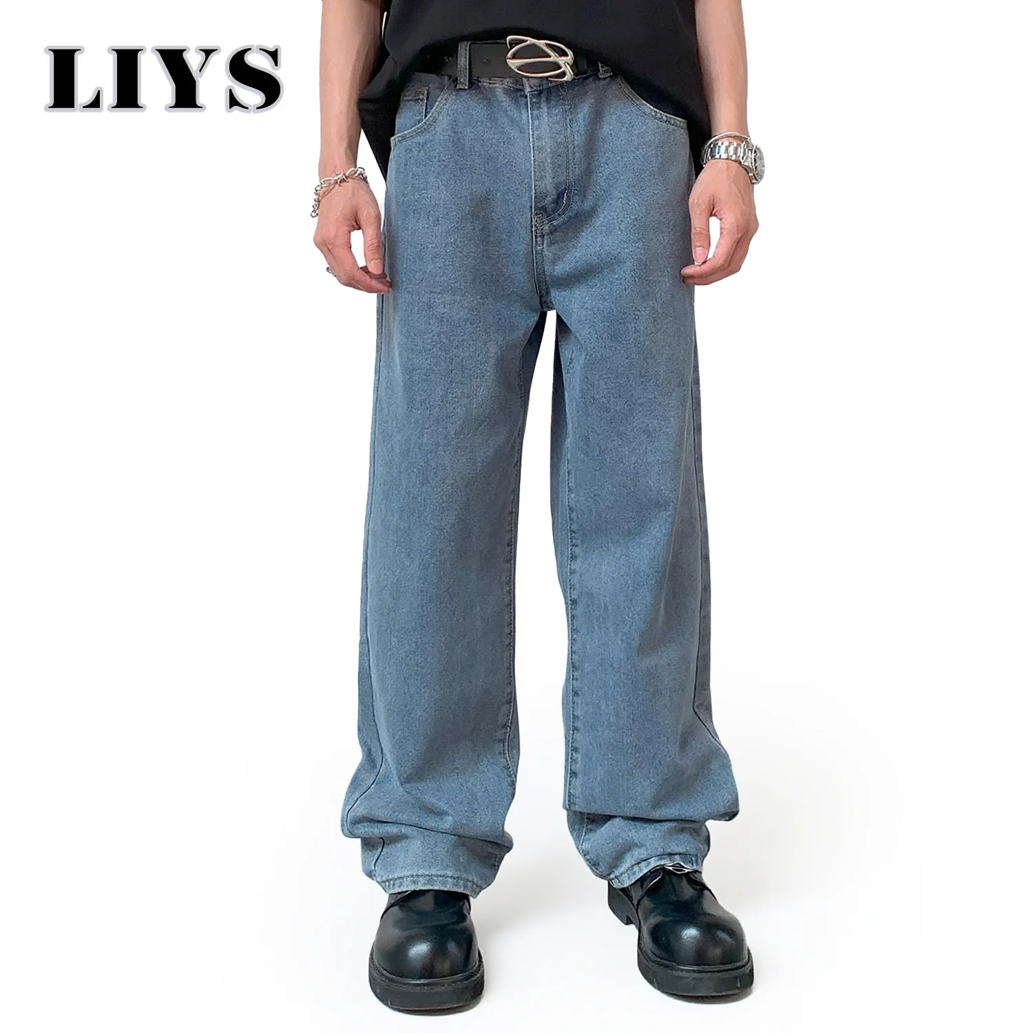 

Осенние свободные прямые джинсы в стиле ретро, мужские повседневные джинсовые брюки, классические мужские прямые джинсовые брюки, однотонные джинсовые мужские брюки