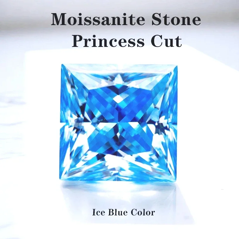 

Moissanite Stone Ice Blue Color Princess Cut Lab Grown Artificial Gemstone Jewelry Making Material With GRA Certificate