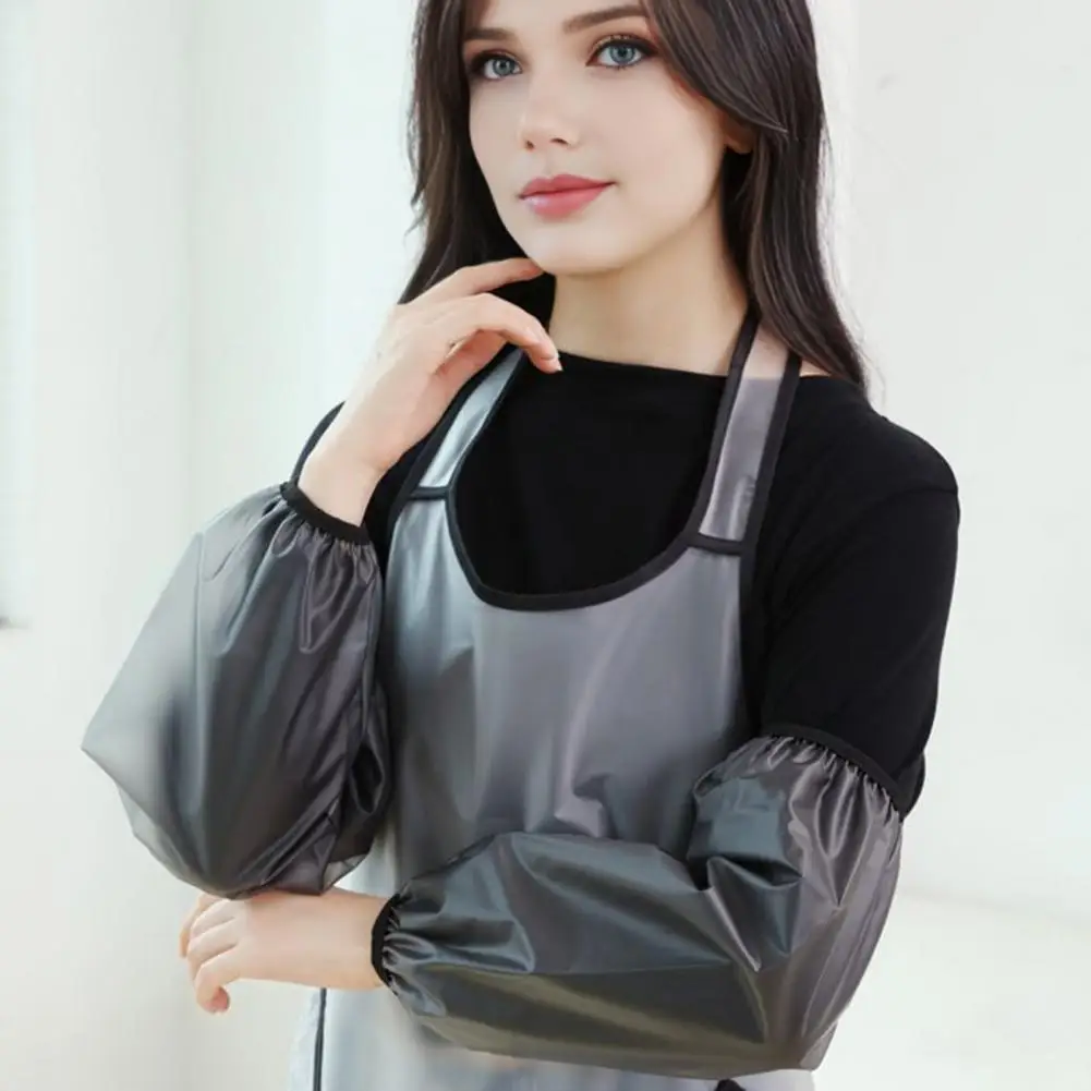 Cooking Apron for Kitchen Full Coverage Cooking Apron Waterproof Kitchen Sleeves with Adjustable Elastic Cuffs Oil for Housework