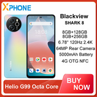 Blackview SHARK 8 Mobile phones 8GB+128GB/256GB 6.78 inch Android 13 5000mAh Helio G99 Octa Core 4G OTG NFC Smartphone