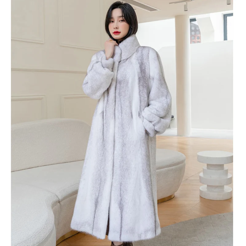 

New Winter Fashion Coat for Women, Long Stand Collar Mink Fur Coat, Large Size Warm Outerwear, Casual Luxe Look