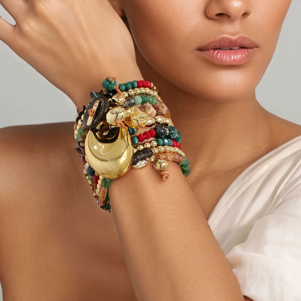 Statement-Perlenarmband mit Glitzer-Accessoires für Damen, Trendiges Vintage Handgemachtes Damen-Fußkettchen