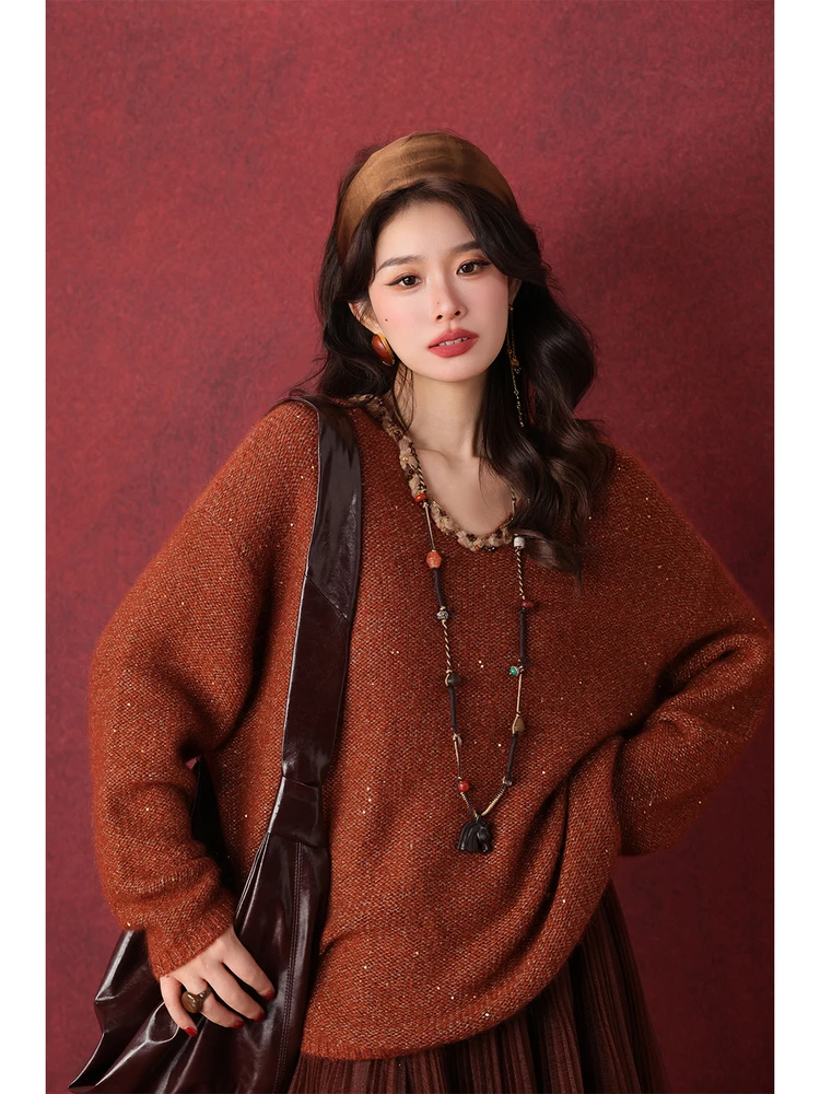 

Dangdang Somes iny adow Camere Wool Sweater Fine Sparkle Yarn Knitted Ne Small Fraance Straight Tube Commute Sle