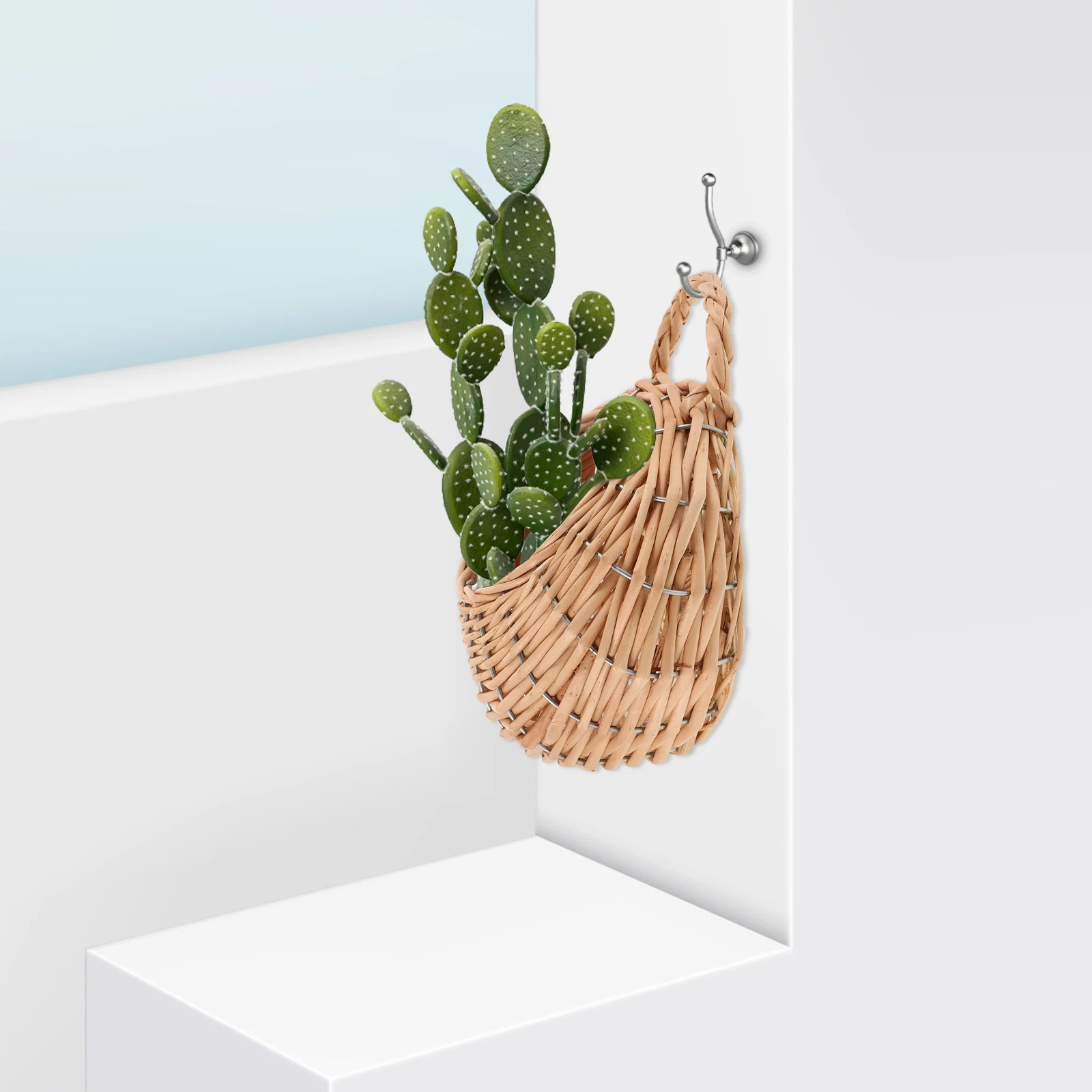 

Rattan Flower Basket Hanging Woven Pot Planter Baskets Storage Beige Wall Decorative Organizer Garden Plant Container