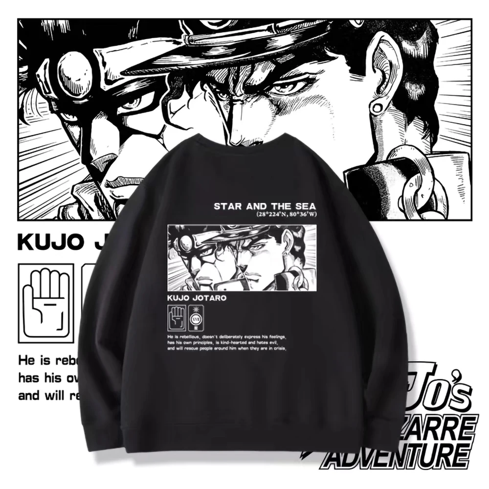 Kujo Jotaro Anime Sweatshirts JoJo’s Bizarre Adventure Manga Graphic Pullover Men Tracksuit Women Long Sleeve Top Winter Clothes