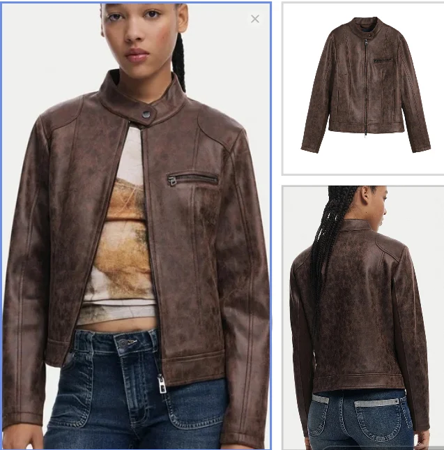 

A new style of Spanish motorcycle jacket with a patchwork zipper and a small stand-up collar for export