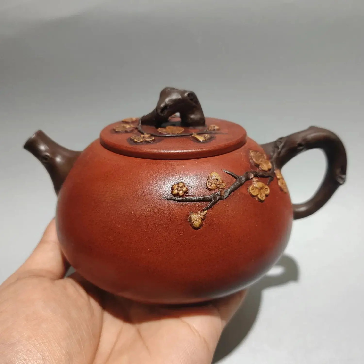 Purple Clay Pot Mud painting plum blossom pattern Two tone teapot Tree root texture Study Kettle Teapot Pot Tea Tea Charm