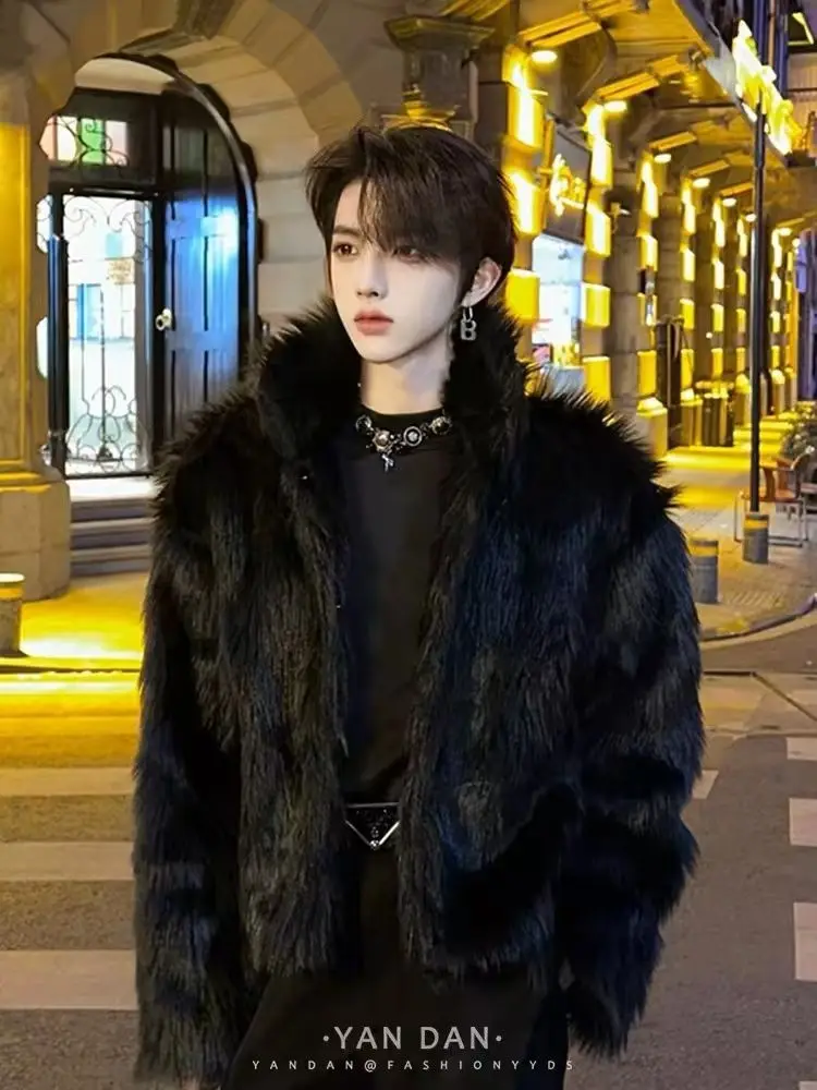 

Faux Fur Men's Outerwear Thicken Fox Mink Fur Coat Winter New Warm Fur Jacket Men Black Fluffy Luxury Brand Coats Short Jacket