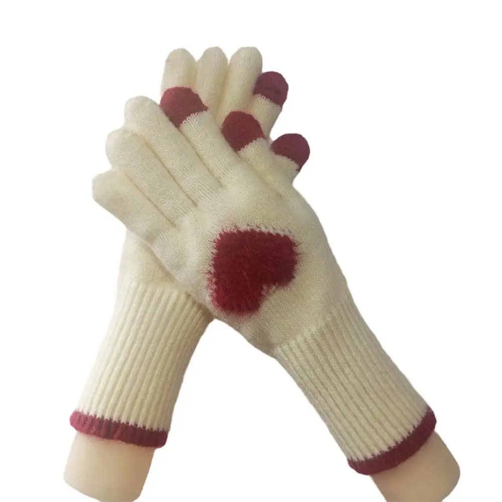 هدية مثالية على الطراز الكوري قفازات على شكل قلب سميكة دافئة مقاومة للبرد قفازات محبوكة تعمل باللمس قفازات شتوية للخريف والشتاء #5